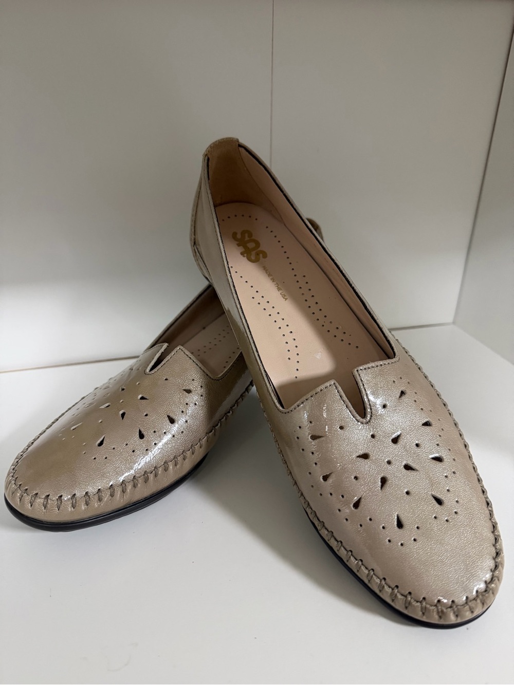 SAS Women's Taupe Leather Perforated Slip-On Heel